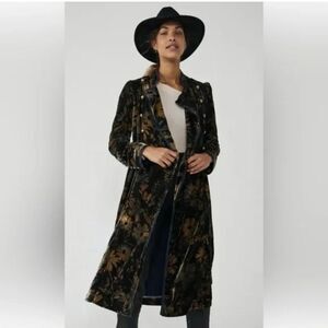NWOT Free People Hazel Velvet Floral Duster Jacket XS Black Brown Crushed Velvet